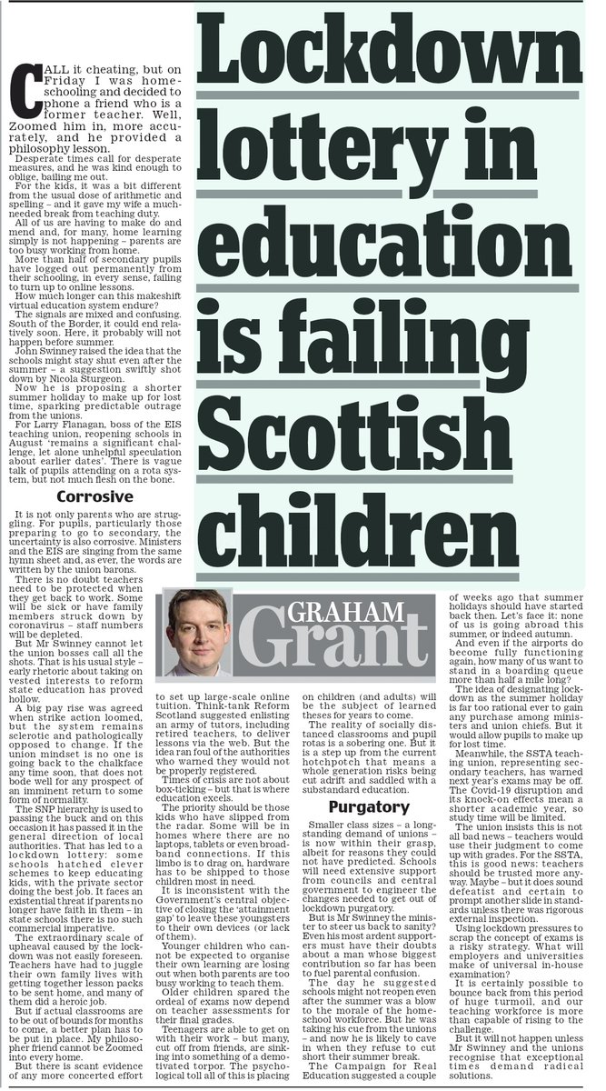 AgentP22's tweet photo. Excellent again from Graham Grant.

Contrary to what John Swinney may tell you, more than half of all secondary school children never log on for virtual online schooling. https://t.co/kqZxoomSrx