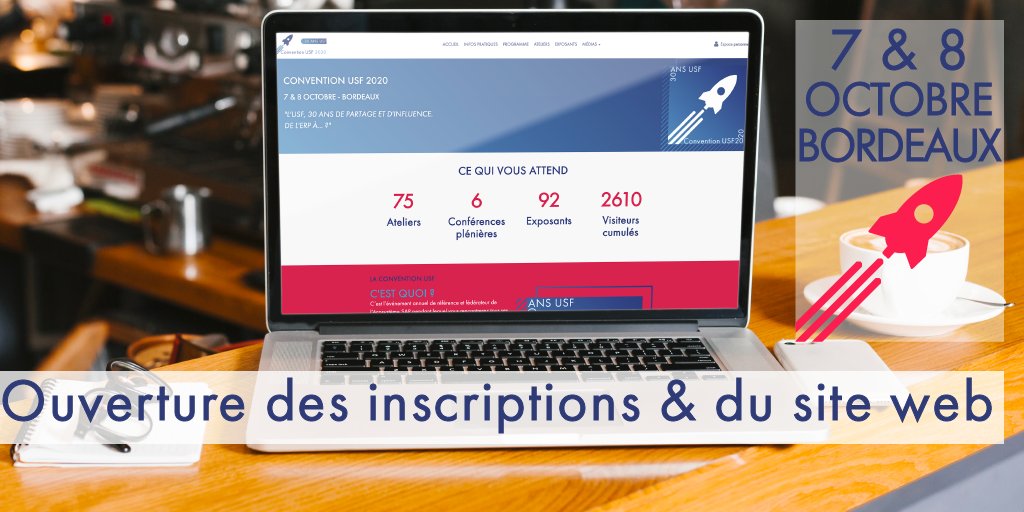 USF_officiel's tweet photo. L’équipe #USF est heureuse de vous annoncer l’ouverture du site web de la #ConventionUSF 2020 ➡️ https://t.co/4wxO6pL9ll
📝 Et ce n’est pas tout ! Vous pouvez vous inscrire dès à présent à l’événement incontournable de l’écosystème #SAP ➡️ https://t.co/5RXmTnfSL9 #StayConnected https://t.co/r07Tf5lwsE