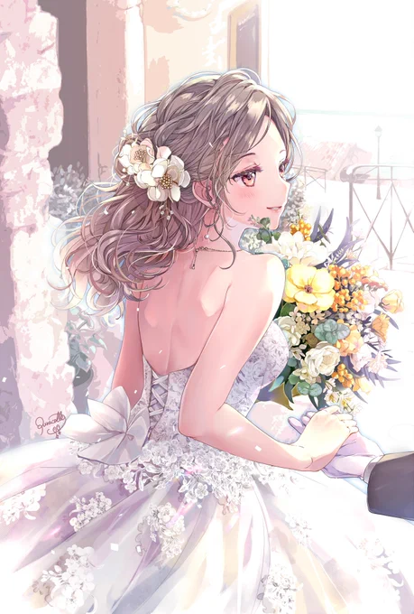 【結婚式が中止・延期になってしまった花嫁さんへ】
ささやかですが、イラストでお祝いをさせてください。この度はご結婚おめでとうございます。末永くお幸せに???? 