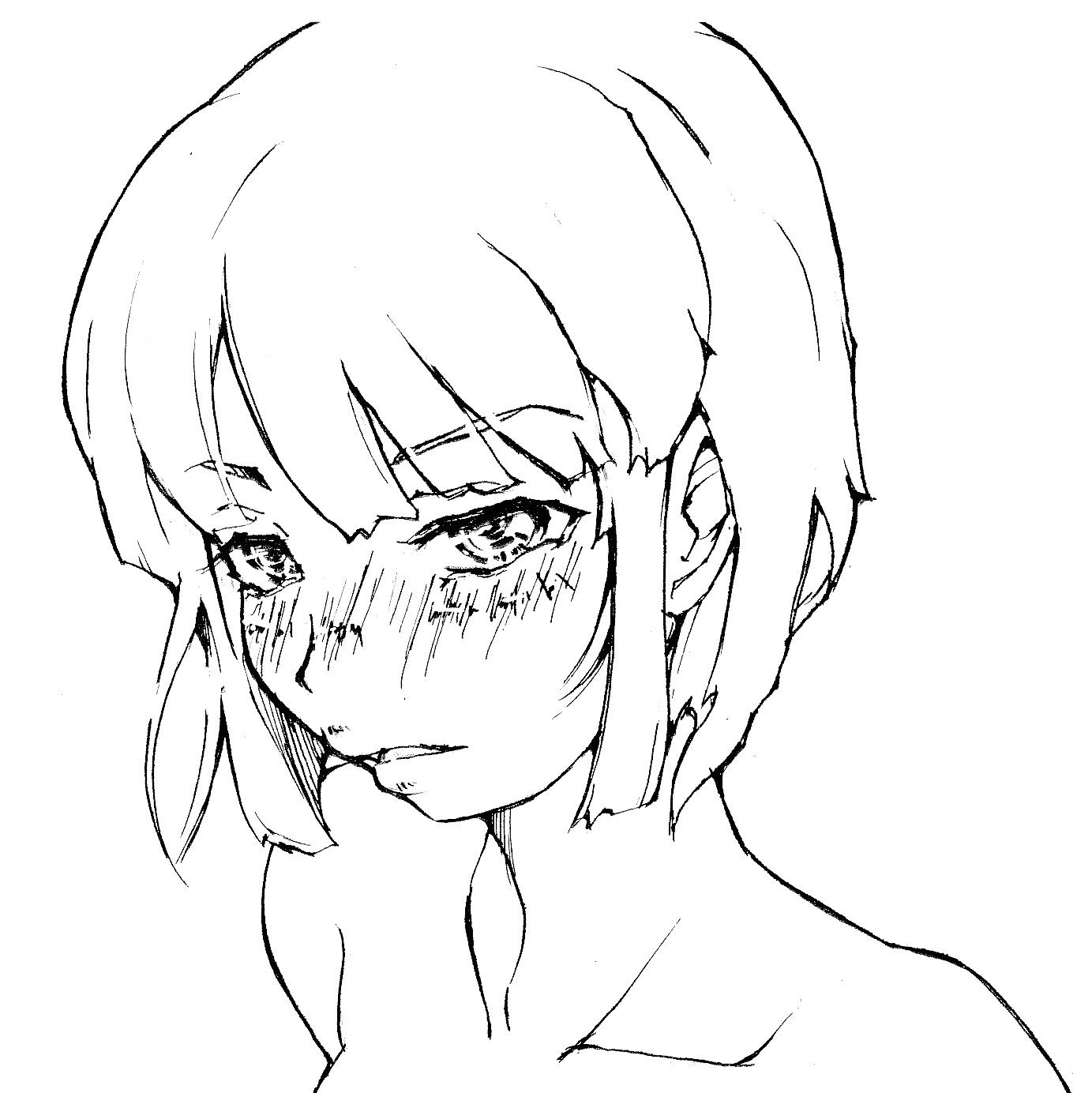 けんけん テレ顔の女子 Gペンの線画 絵 オリキャラ 女の子 少女 イラスト 線画 お絵描き 絵描きさん応援 絵描きさんと繋がりたい 芸術同盟 線画イラスト オリジナルギャラリー 拡散re イラストの絆 芸術の絆 アナログイラスト ハルさん