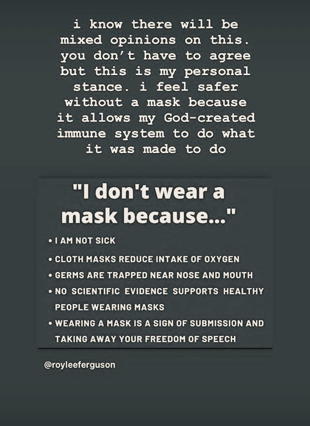 pani_columbova's tweet photo. Z cyklu #meanwhileinUSA 😷

a) Rouška mi krade svobodu projevu.
b) Nebudu nosit roušku, když mi Bůh stvořil imunitní systém!
c) Následuje story o alternativní medicíně. https://t.co/ENSrzt0Du9