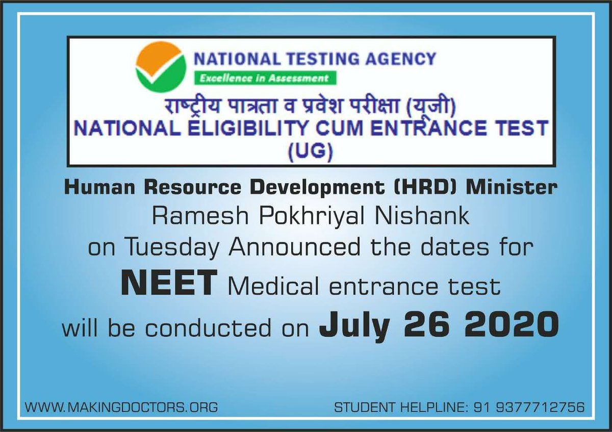 PatelsOfficial1's tweet photo. Hay! Medical Aspirants...Best Luck... 
Prepare Yourselves... Get Set Ready......
Target Date #26July2020
 #NEETUG2020 #MedicalEntrance #After12thScience #MedicalAspirants #ScienceStudents #TargetNEET https://t.co/KFbQMVeLxy