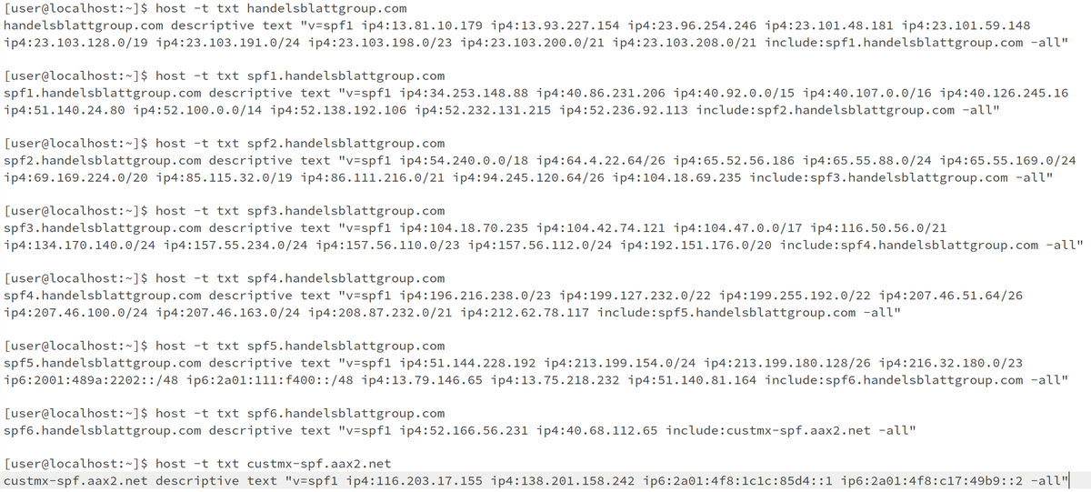 andreas5232's tweet photo. @handelsblatt Liebe Handelsblatt IT, wer hat euch denn erzählt, dass SO ein SPF-Record okay ist?
Mein Mailserver mit Standard Spamassassin hört mit der Prüfung scheinbar nach dem x-ten Include auf und bringt einen SPF-Fail. Sender-IP: 84.17.184.252 https://t.co/sVEUOUvIjo
