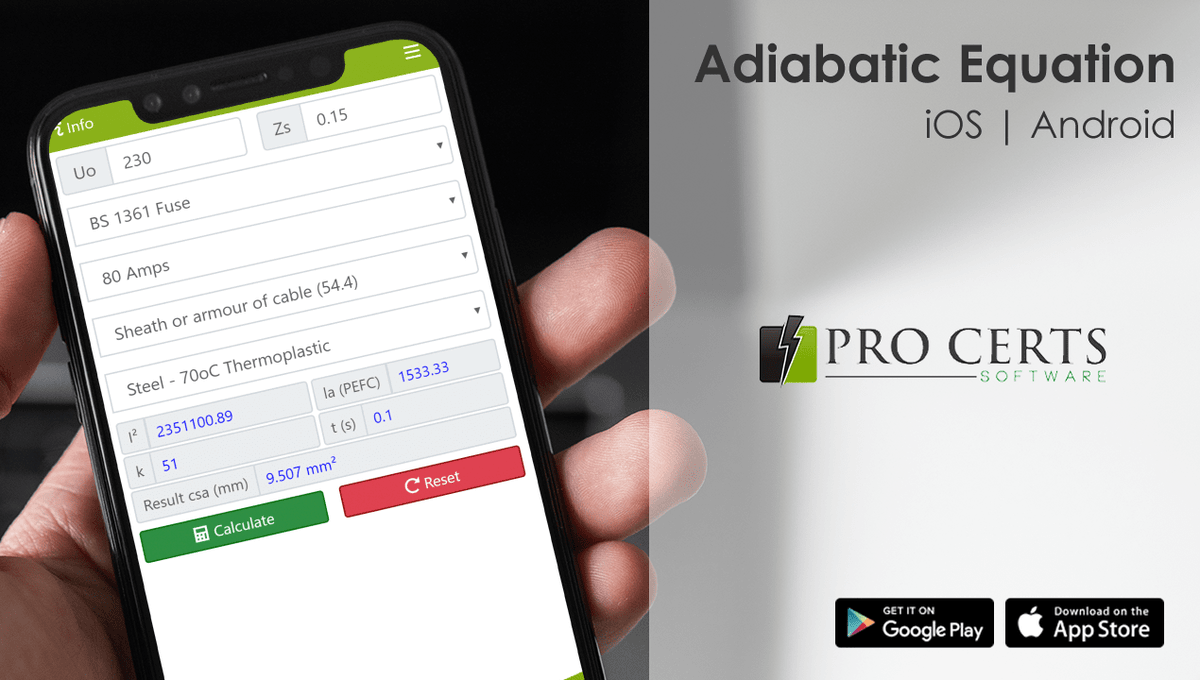 ProCerts's tweet image. Adiabatic Equation Calculator for iOS and Android is now live in the App Stores. View the demo video youtu.be/XrzIf7iCUqs 
#AdiabaticEquation #ElectricalApps #ElectricalCalc