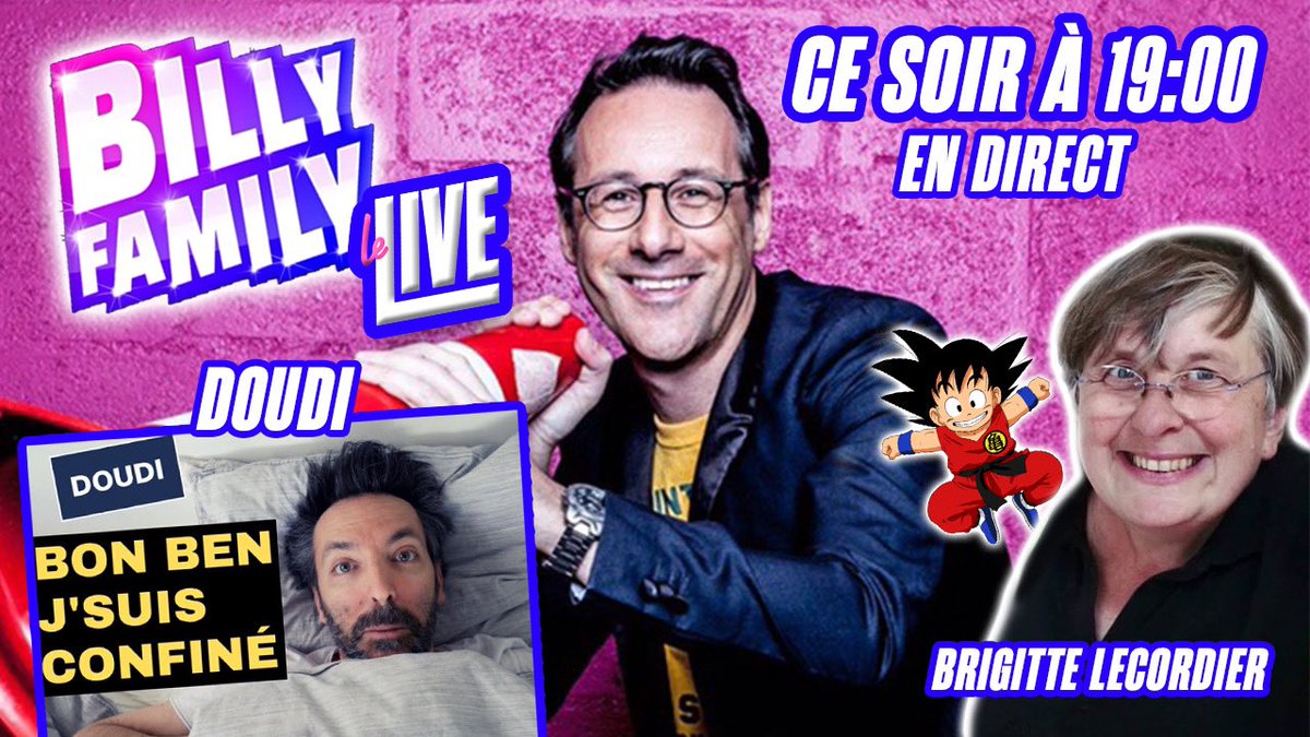 À 19:00 en direct sur #leLIVE <a href="/BillyTwitt2/">Billy Boy Officiel</a> accueille <a href="/LecordierB/">Brigitte Lecordier</a> et @doudi2002 pour un #BillyFamily inédit !
