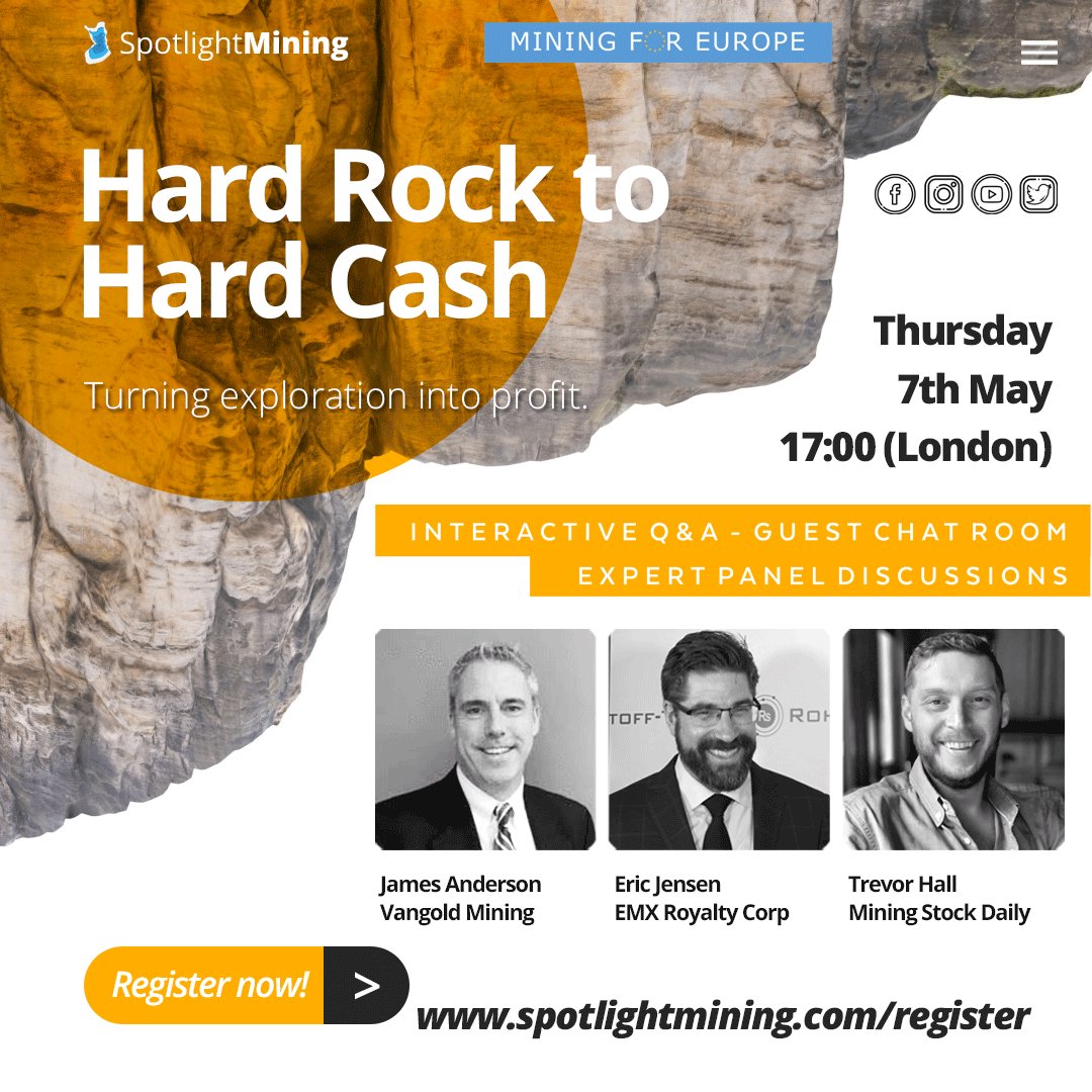 CritProductions's tweet photo. This week's E-Conference will feature discussion on converting exploration to profit from @TrevAHall #MiningStockDaily Eric Jensen @EMXCorp $EMX and James Anderson @VangoldMining $VGLD - See you there! https://t.co/CHqIhre8Ss