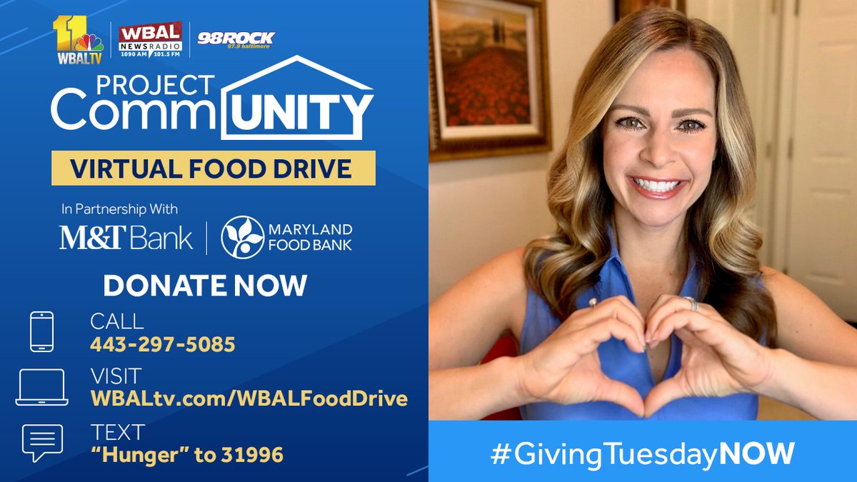 LaceeGriffith's tweet photo. It's Giving Tuesday! Today, we're hosting a live telethon from 5 a.m.-8 p.m. We're working with the Maryland Food Bank to conduct a Virtual Food Drive. Here's how you can help... @wbaltv11 #wbaltv11 #GivingTuesdayNOW #WBALTogether https://t.co/h7XAuAz47G