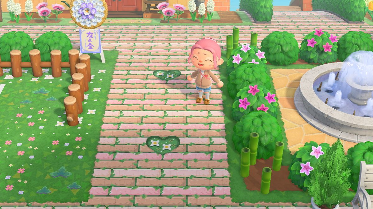 issabelley_ac's tweet photo. Made a mossy kind of path overlay design with little accent heart + circle (i tried)  #AnimalCrossing #ACNH #animalcrossingdesigns https://t.co/5zLrW1afaI