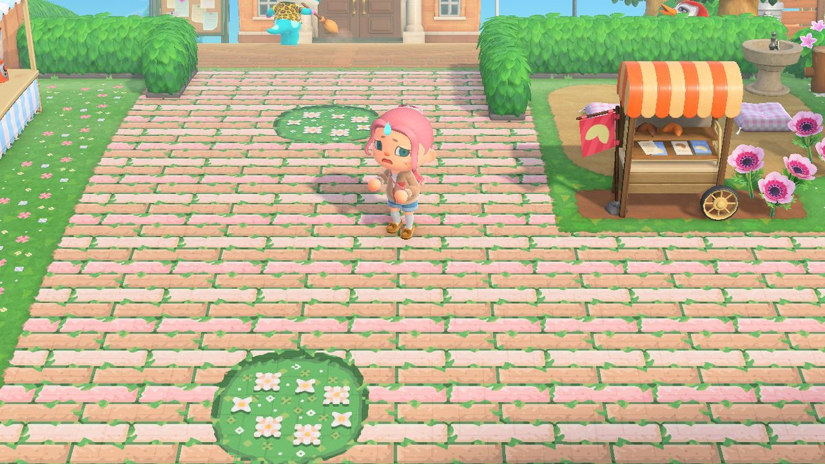 issabelley_ac's tweet photo. Made a mossy kind of path overlay design with little accent heart + circle (i tried)  #AnimalCrossing #ACNH #animalcrossingdesigns https://t.co/5zLrW1afaI