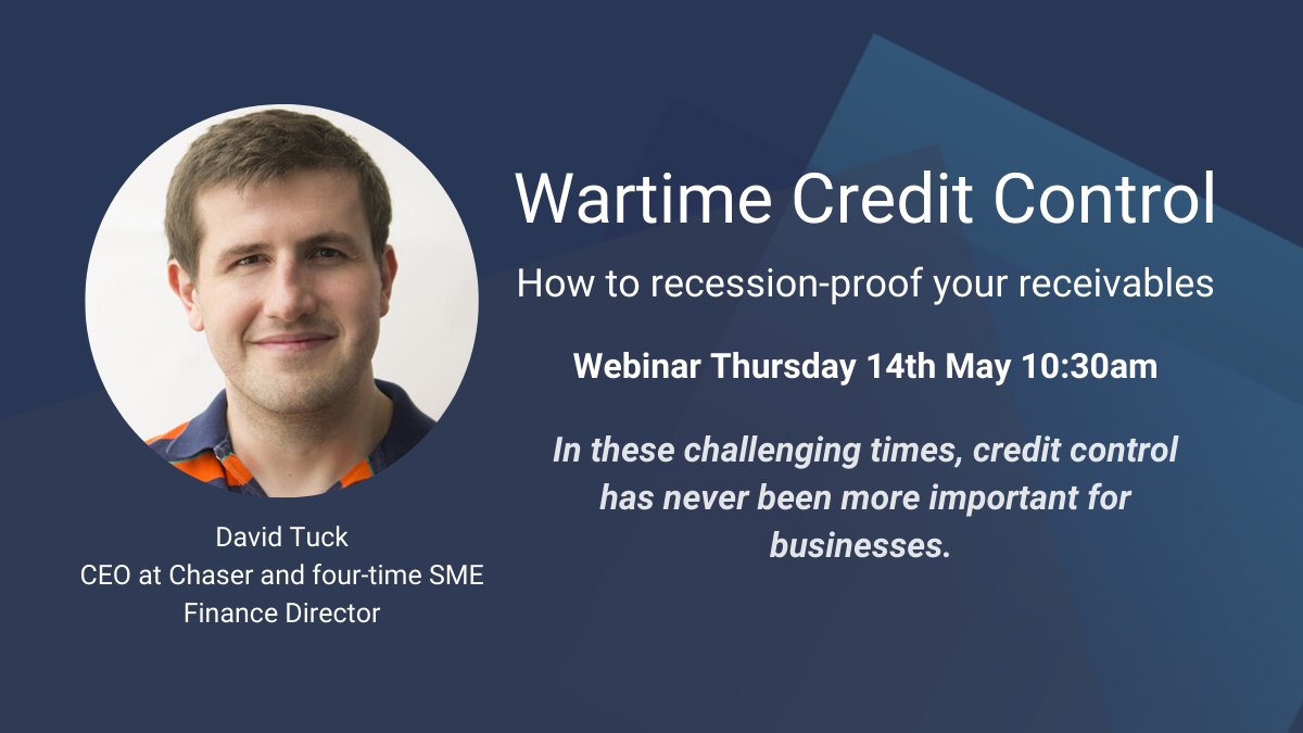 Find out how to #recessionproof your receivables 📈 <a href="/chaser_david/">David dream chaser</a> will be sharing invaluable advice applicable to all businesses selling on payment terms, from his own experiences managing credit control during recession  hubs.ly/H0pZG2K0