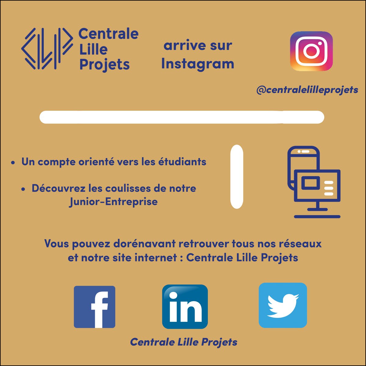 CLilleProjets's tweet image. Centrale Lille Projets arrive enfin sur Instagram ! Découvrez les coulisses de notre Junior.

Retrouvez nous aussi sur : 
•Nos réseaux sociaux : Linkedin, Facebook et Twitter avec un seul nom : Centrale Lille Projets !
•Notre site internet centralelilleprojets.fr/fr

#Weareje