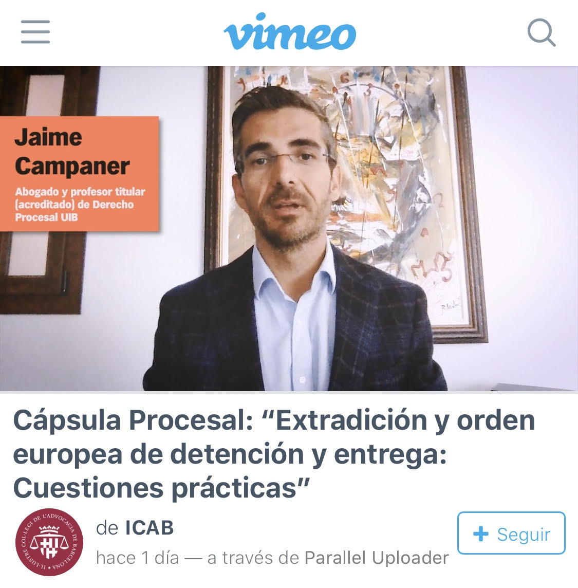 Prof. Dr. <a href="/JaimeCampaner/">Jaime Campaner</a>, Direktor unserer Kanzlei, nimmt als Gastredner am Ausbildungsprogramm der Anwälte der Anwaltskammer von Barcelona teil. 
Ihr Thema: Auslieferung und der Europäische Haftbefehl: x.com/jaimecampaner/…