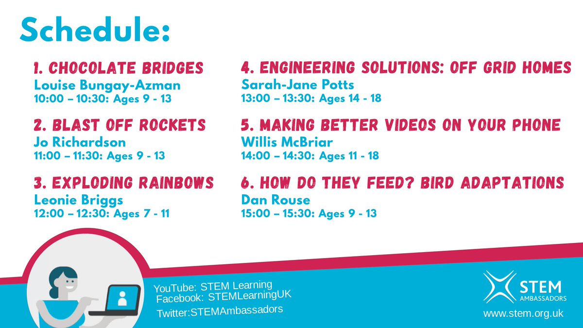 STEMLearningUK's tweet photo. We're thrilled that @dallascampbell will be hosting #STEMAmbassadorsLive on Thursday!

This live stream will feature a series of 30-minute sessions, covering everything from exploding rainbows to off-grid homes 🌈🏡 

Set yourself a reminder here: https://t.co/tbyujCgKyf https://t.co/39uQDFe99B