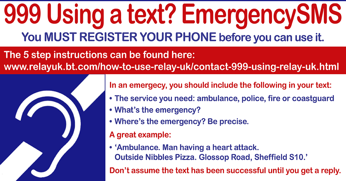 DerbyshireFRS's tweet photo. EmergencySMS is a free text service for deaf, hard of hearing, or speech-impaired people to contact 999.
Once registered, run through the steps in the attached image or follow the instructions on @BTBusiness #RelayUK website https://t.co/VcJCukvvU8
#DeafAwarenessWeek #FireSafe https://t.co/3PEfAjjoHF