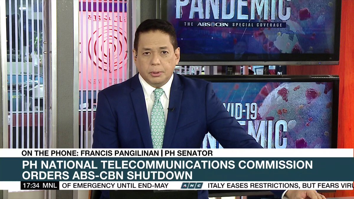 ANCALERTS's tweet photo. Sen. Francis Pangilinan: This is a grave abuse of governmental power. It is abusive, it is arbitrary. The NTC has issued hundreds of provisional authorities to those who have no franchise but whose franchises are pending approval. So why not allow ABS-CBN? #ABSCBNFranchise https://t.co/kOngBBEMVl