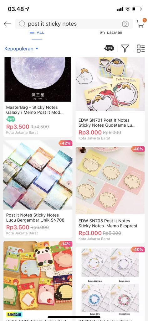 dephikachu's tweet photo. Pernah gak sihh saking kalapnya karna free ongkir tanpa min pembelian, kalian belanja yg gak penting2 amat kayak post it lucu2an sama bolpen lucu2 yg cuma 3 ribuan gini?? 😂 @LazadaID #BerkahAdaDiRumah https://t.co/FT2Qv5Lz3p