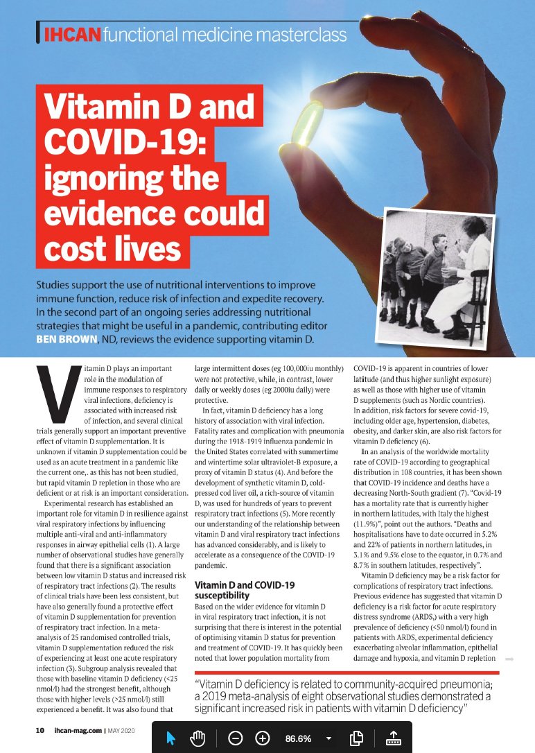 BenBrownND's tweet photo. Is an optimal blood vitamin D level important in the current epidemic? Read my recent editorial in IHCAN Magazine https://t.co/mCwwpwgTq8, and subscribe here (currently free digital subscriptions): https://t.co/xCSDXzQdRc https://t.co/YnbaeY6j6M
