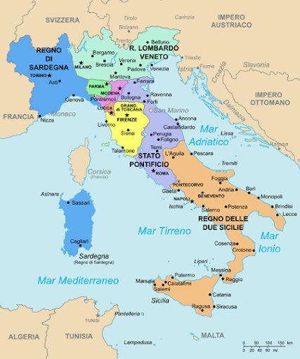 In 1847, Austrian diplomat Klemens von Metternich famously said Italy was only a "geographical expression" and, looking at a map of the peninsula at the time, you can see what he meant. Metternich died in 1859, so he never got to see how Garibaldi and others proved him wrong >> 1