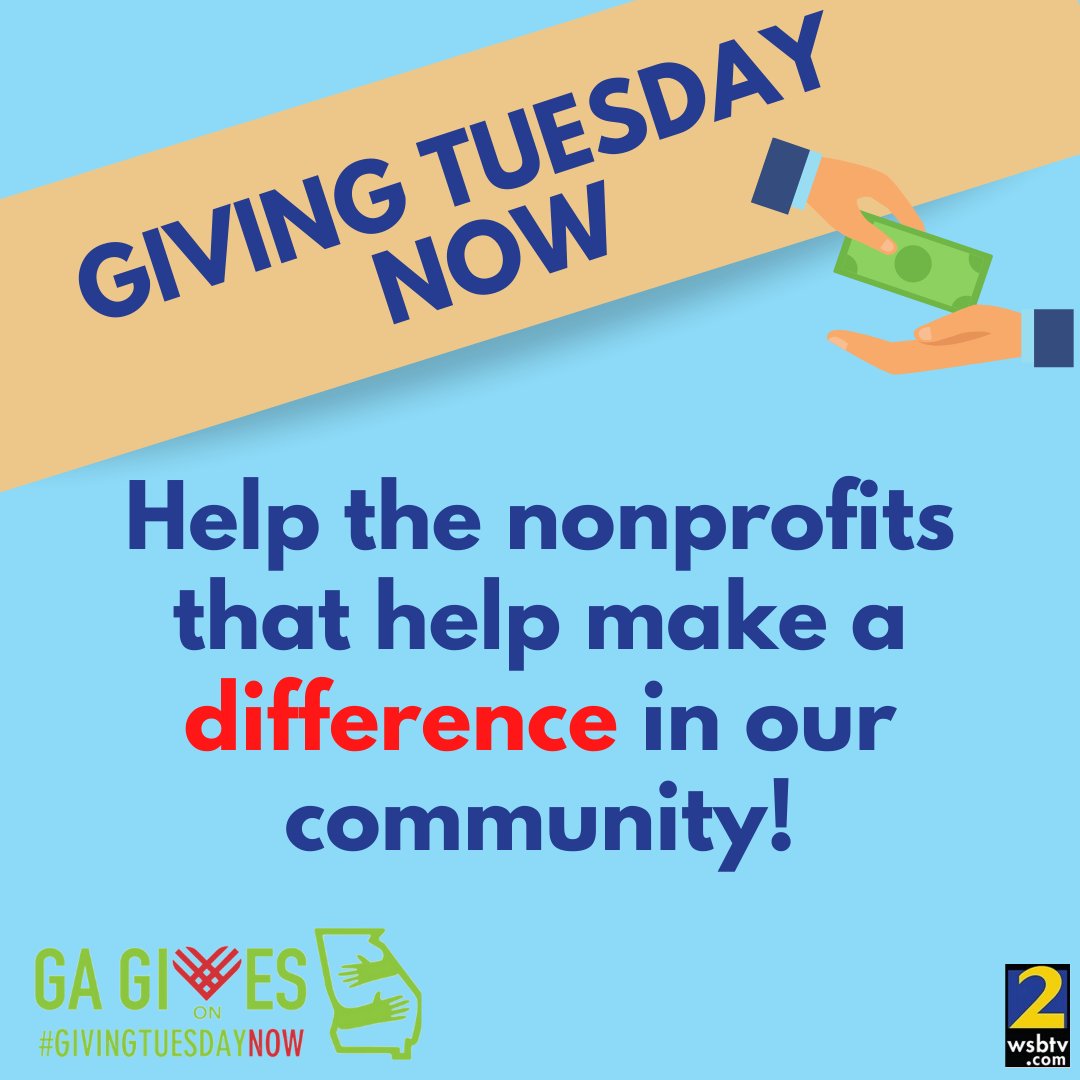 wsbtv's tweet photo. GIVING TUESDAY NOW: Thousands of Georgia nonprofits need your help today! Many of their spring fundraisers were canceled -- but the need is still there and growing every day. Donate to one of thousands of charities that help our community here: https://t.co/dnkfTNmEWD https://t.co/z44QELHmrL