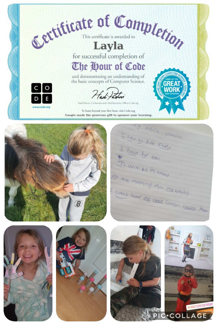 GETTiNGS_'s tweet photo. @OffWhiteMere Layla got her certificate for coding, we fed a horsie &amp; called it peanut, target practice, D.I.Y &amp; pe with joe &amp; lots of school work &amp; reading aswell! 🌈💪🏽 https://t.co/zSy7JgxUam