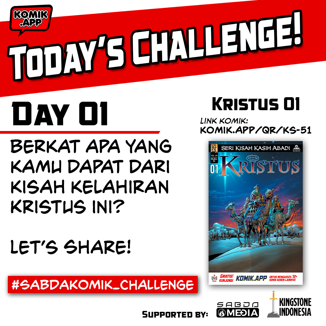 sabdakomik's tweet photo. Yosh! #SABDAKOMIK_Challenge Day-1!

Komik: Kristus 01 -- Inkarnasi
Seri: Kristus (32 hlm.)

Yok bagikan berkat yg kamu dapet dari komik ini di postingan kamu. Jangan lupa tag SABDA Komik &amp; pakai hashtag #SABDAKOMIK_Challenge ... Happy reading!

#SABDAKOMIK_Challenge
#Day_1 https://t.co/BJgY9pSwFh
