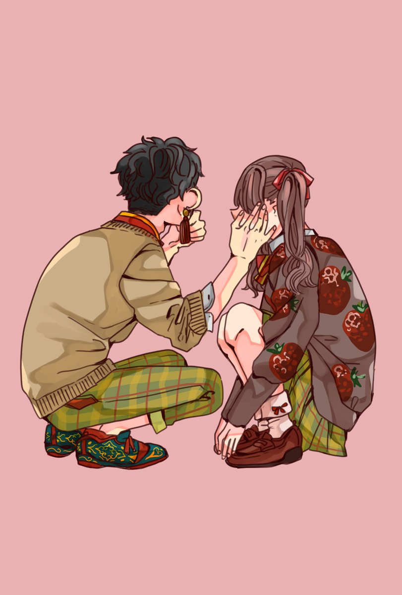 創作 チャイナと病み子 高校生のカップル 顔見せはng ベースは学校の制服 岡野く仔 ロリータ飯2巻4 30発売のイラスト