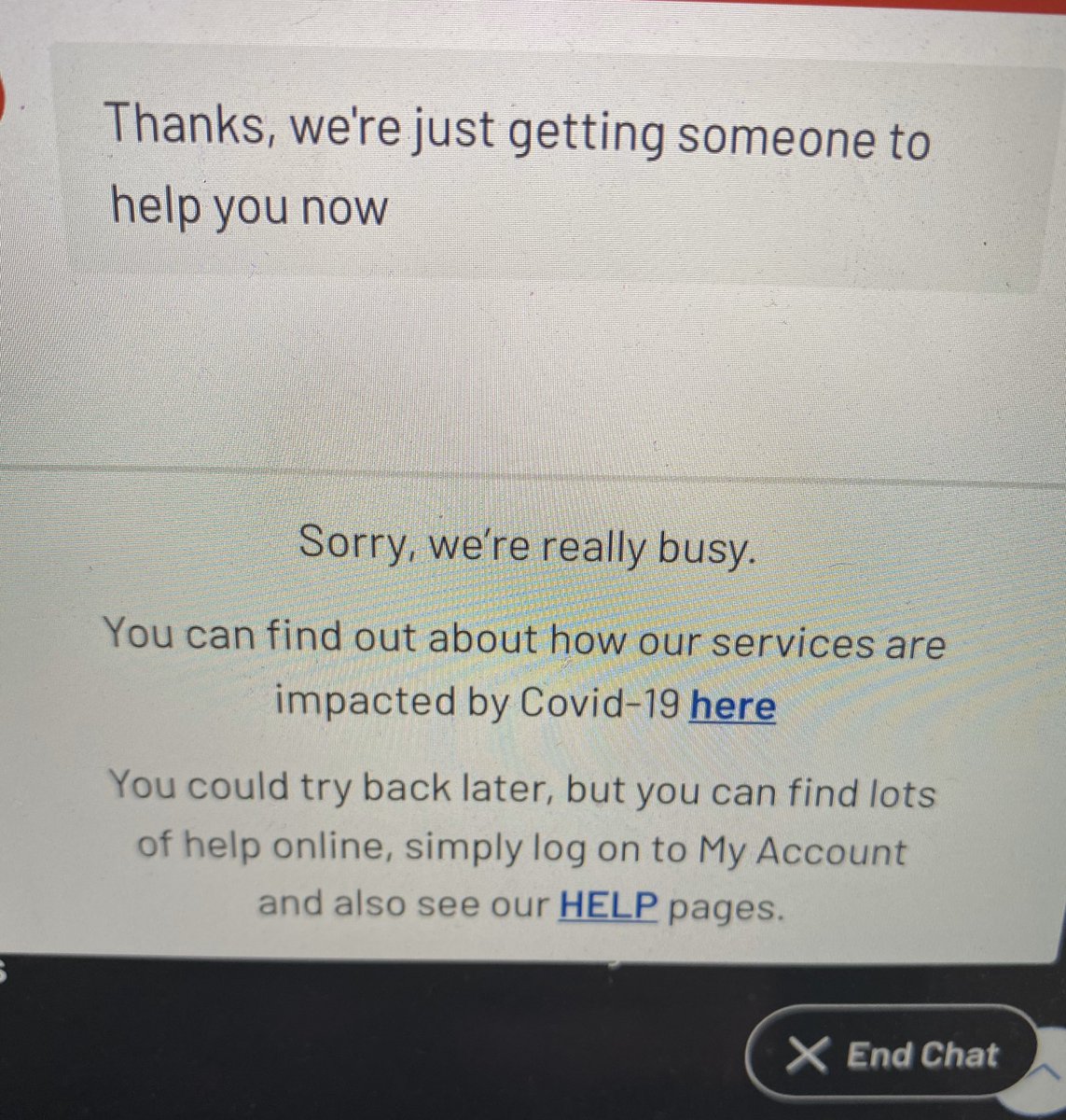BeatriceLiddell's tweet photo. @Argos_Online your phone line says to use your live chat. Your live chat says that you’re too busy!! Maybe you just don’t allow customers to contact you. #arogs #CustomerService https://t.co/AW6tlgF0E4