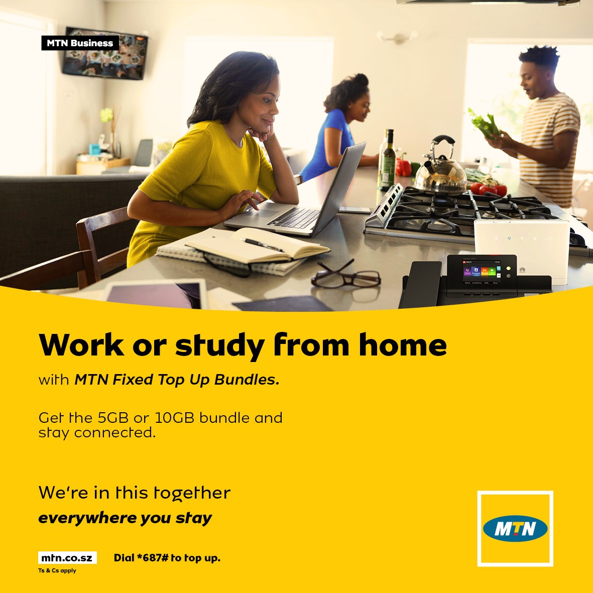 MTNEswatini's tweet photo. If you're within when it comes to doing your school/course work or job from the comfort of your home, then welcome to the new normal. Get the ideal #MTNFixedLine package here ππ½: https://t.co/q7W7wnydsa (or call 78081001) to cover your connectivity needs #EverywhereYouStayπ ! https://t.co/OXxwxaJjO3