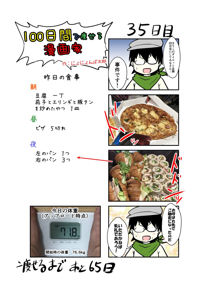 「100日間で痩せる漫画家」
35日目
(毎日19時頃アップします!)

チートデイも必要だって話だったからね!

#100日間で痩せる漫画家
#ダイエット 