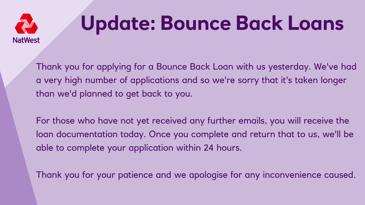 ℹ️Update: Please find below the latest update for those who applied for a Bounce Back Loan yesterday.