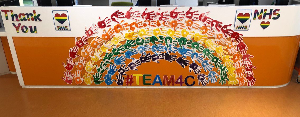AH_playservice's tweet photo. Another beautiful 🌈 display. Hand prints provided by #team4C & our wonderful Play Leader. 🌈💙🎨 #ThankYouNHS #playmatters https://t.co/ewzDlDGXDp