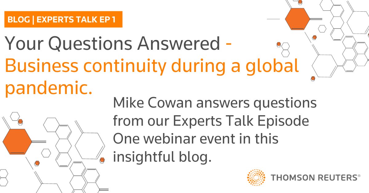 Blog | Your Questions Answered! 
Our Experts Talk webinar series started with Ep1 where Susannah Hammond &amp; Michael Cowan discussed Business continuity planning during #COVID19. Read our blog to get answers to questions from the event > jdsupra.com/legalnews/covi…
#TRRI #TRRisk #BCP