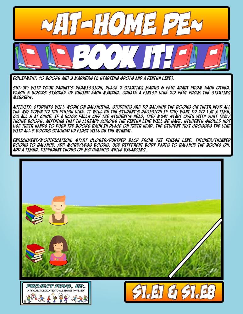 Good morning <a href="/PorterElemSCSD/">Porter Elementary</a> <a href="/SCSDPhysEd/">SCSD Physical Education Department</a> <a href="/SyracuseSchools/">Syracuse City School</a>.

Let's try Book It today! Grab 5 books, mark a start/end line. Put a book on head, walk to endline. Goal= balance all 5 books from start to end. Over endline = safe. Balance 1,2 or more as you walk.
Thanks <a href="/projectphysed/">Drew Burris</a>