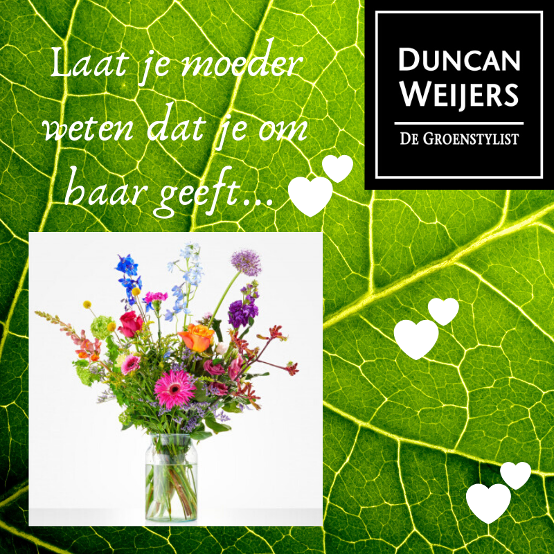 Zondag is het Moederdag. Altijd al een bijzondere dag, maar dit jaar helemaal. Laat je moeder weten dat je om haar geeft door haar te verrassen met een mooi boeket.
Bestel tijdig via de webshop (groenstylist.bloemplein.nl) of per e-mail (info@groenstylist.nl).