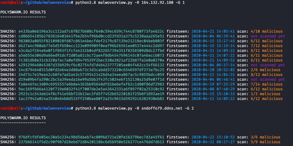Malwoverview 3.0.0 is available! 

github.com/alexandreborge…

This version includes information gathering by IP from VT and Polyswarm, Yara information from Malshare, searching for URL and payload by tag from URLHaus and searching for domain/URL from Polyswarm.

#ThreatHunting