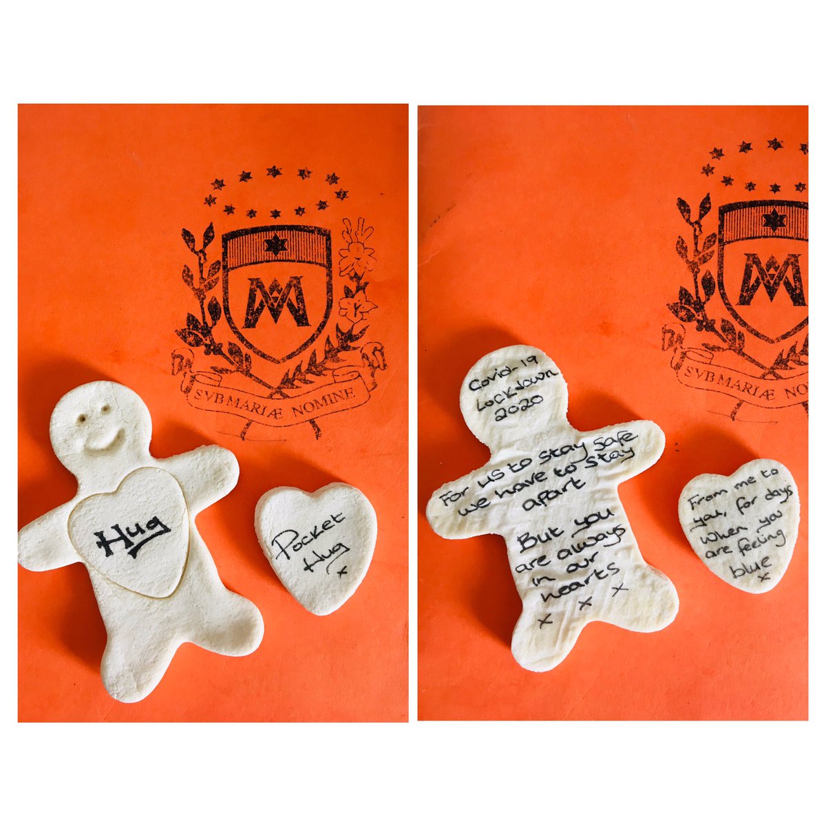 MsMummyHarrison's tweet photo. 💞 Pocket Hugs 💞 made from salt dough for PSHE. We talked about helping someone in need, and that sometimes all someone needs is a hug 💜 So we made lots of these for some of our family members to cheer them up and let them know we’re thinking of them x @TheMarist_WB https://t.co/AwQY2728bf