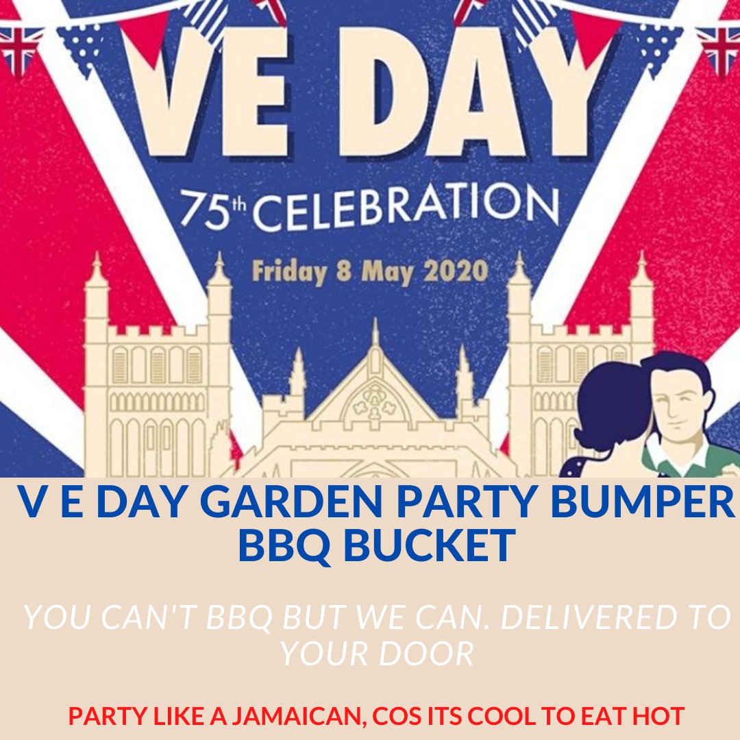 ****PARTY LIKE A JAMAICAN***
Large Curry Mutton
Jerk Chicken
Wings
BBQ Sticky Ribs
Jerk or Plain Fries
Caribbean Slaw
Rice n Peas
Chilli or Butter Corn on the Cob
£40 + Delivery

MUST BE PRE-ORDERED BEFORE 9PM THURSDAY. DELIVERING FROM 12PM FRIDAY OR COLLECT
07939 473055 #VEDay75