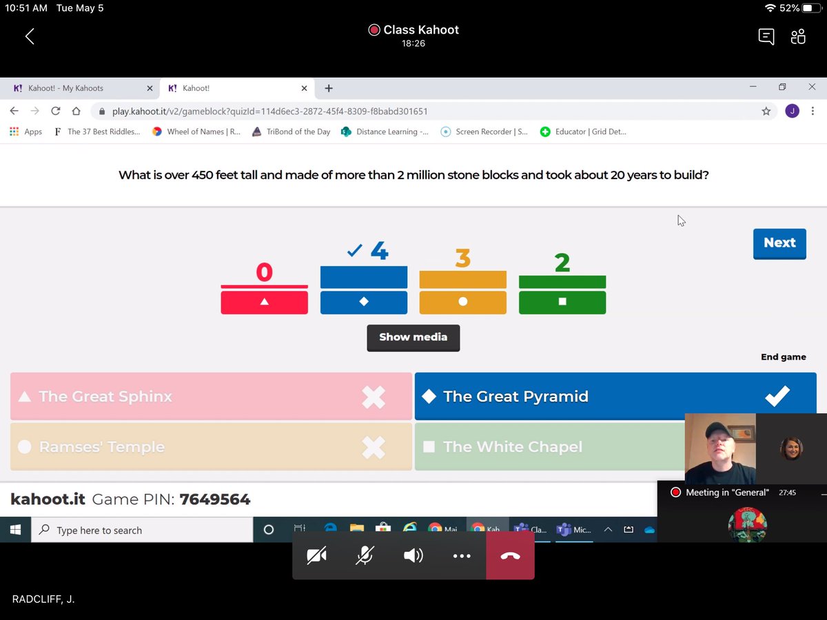 Loved seeing and talking to so many students today via Teams! Thanks to <a href="/CBmbarno5/">Marie Barno</a> and Mr. Radcliff for the invites and a Kahoot game! The 6th graders defeated me! <a href="/CBLibraries/">CBLibraries</a> <a href="/MicrosoftTeams/">Microsoft Teams</a> <a href="/GetKahoot/">Follow @Kahoot</a>
