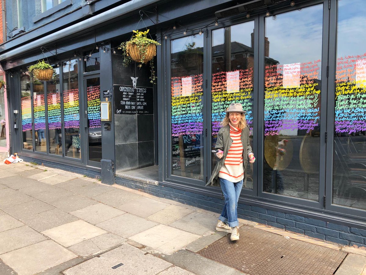 SalfordNow's tweet photo. The colourful artwork of @emmaevansstudio, spreading messages of gratitude to key workers in Salford #InThisTogether #ThankYouNHS  
Read more at: https://t.co/htS2cUf0z5 https://t.co/GyOVfAbXuQ