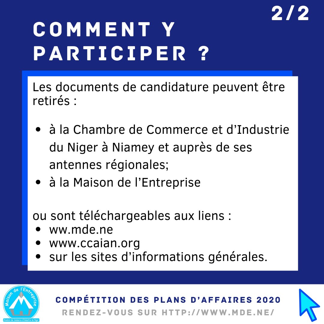 Avant le 15 Mai 2020, envoyez votre dossier de candidature par email à cpaniger2020@gmail.com, composé :  
- Du formulaire de participation rempli 
- Des conditions générales renseignées et signées
bit.ly/CPATWPG