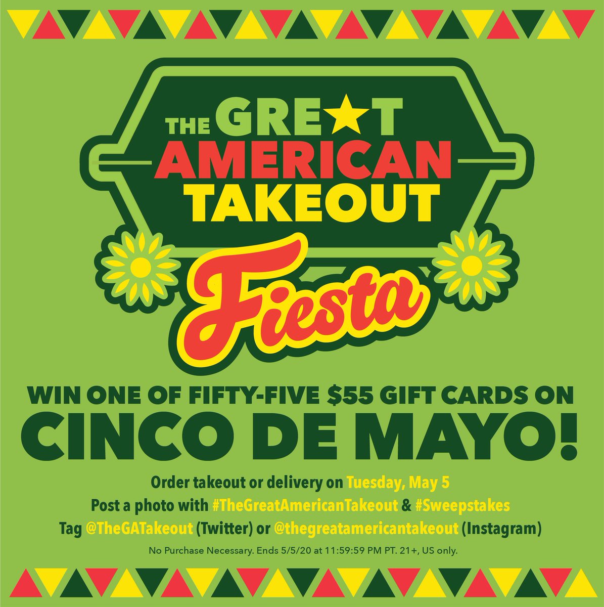 prlaorg's tweet photo. Celebrate #CincoDeMayo, #TacoTuesday, and #TheGreatAmericanTakeout by supporting local Mexican restaurants today! Head to @TheGATakeout to learn how you can win one of 55 gift cards, &amp; find your fiesta meal inspiration at https://t.co/qWICtU4WjR https://t.co/Hmst8EVu5i