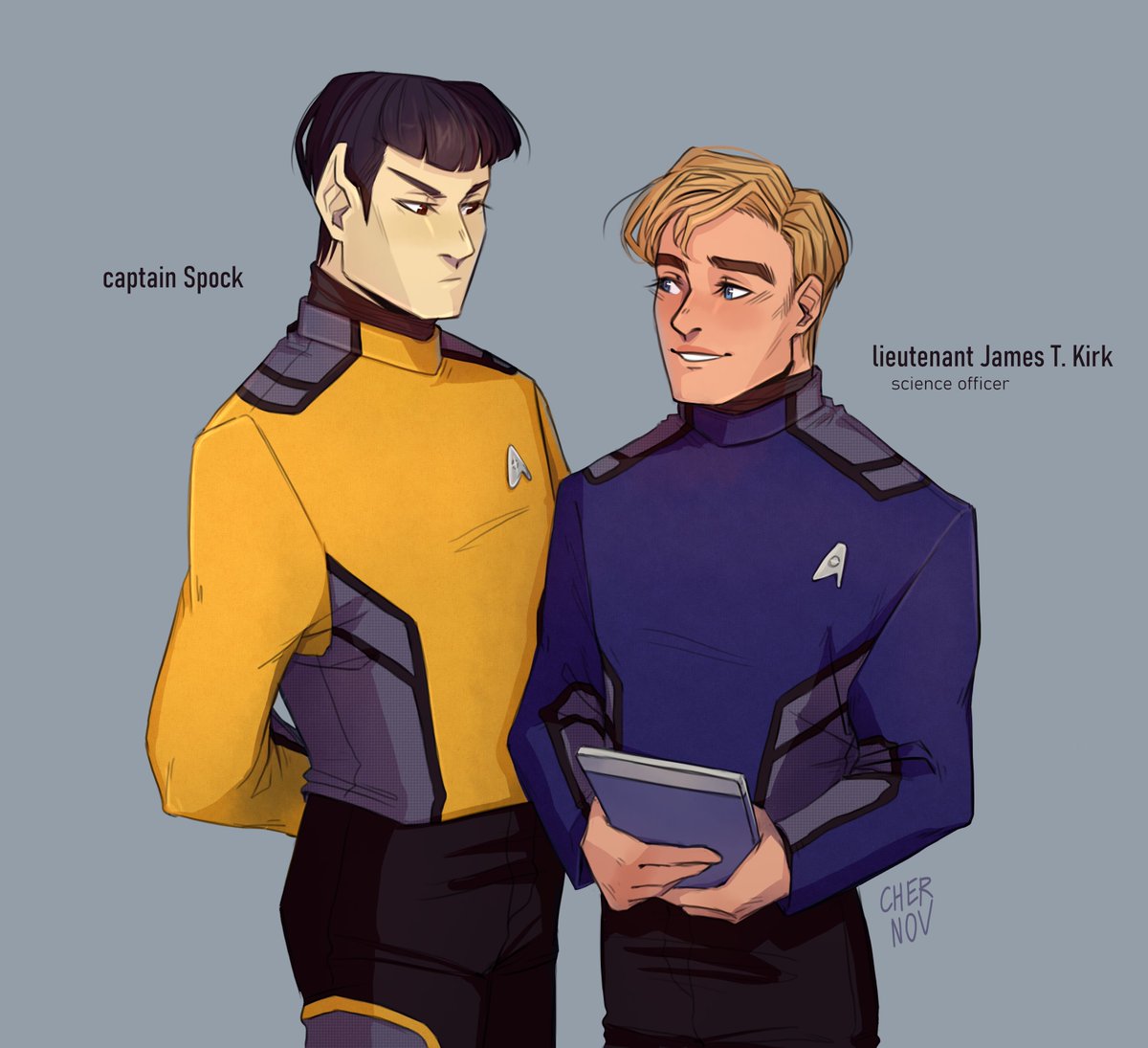 what if... role swap #startrek au? with #spirk and #mcchekov captain #spock, science offi...