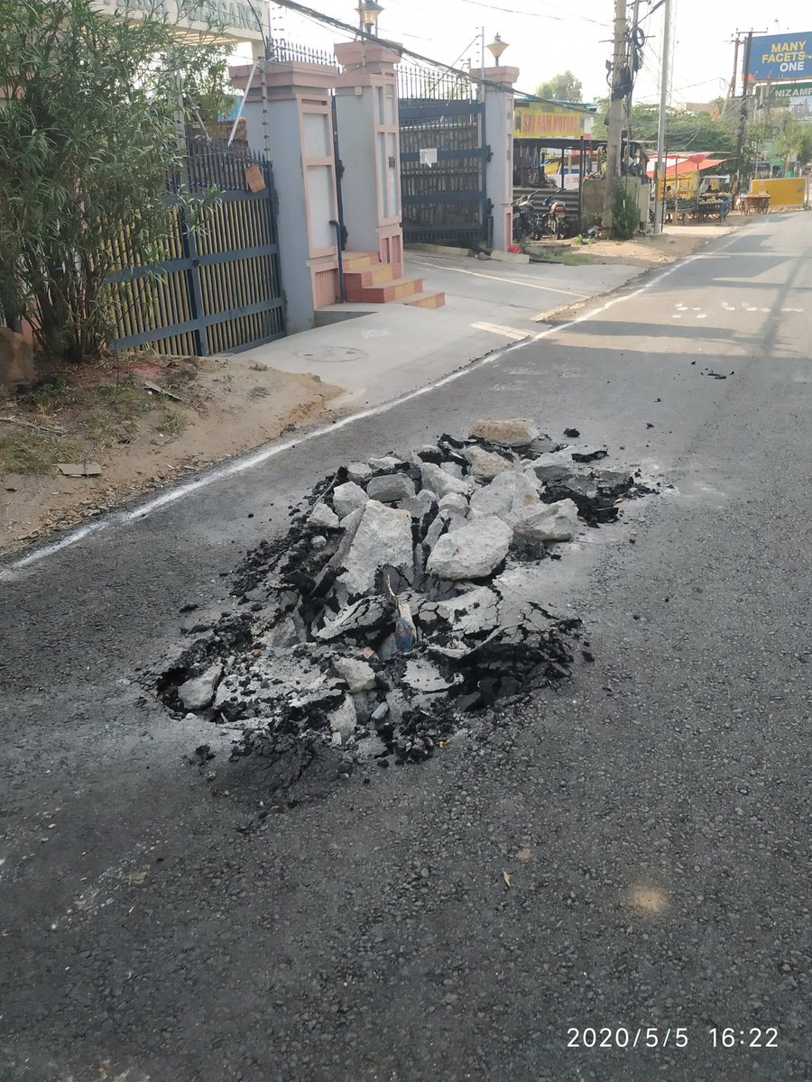 hydsandeep's tweet photo. @EE_Kukatpally @GHMCOnline @DC_Quthbullapur @CommissionrGHMC  @KTRTRS 
In Nizampet this road was newly layed 20 days back,but today they dig the road due to some work.
There is a huge gap in government sectors,where one lays the road and then another dig the road another day. https://t.co/jAmi3GWTT8