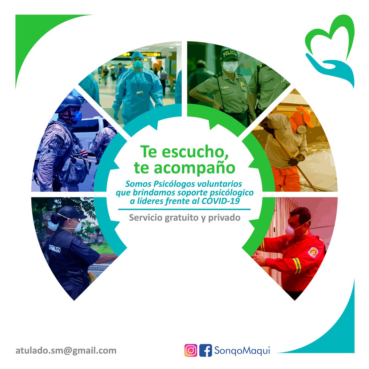 CyntiaPaytan's tweet photo. #TeAcompañoSM 🇵🇪🌎
✅¿Eres uno de estos líderes 👩🏻‍⚕️👨🏻‍🚒👩🏻‍🏫👮🏻‍♂️👨🏻‍🏫👩🏼‍🚒👷🏽‍♂️👨🏻‍⚕️👷🏽‍♀️👮🏻‍♀️o conoces a alguien que está al servicio de nuestra comunidad frente al #COVID19? 
El equipo de #PsicólogosVoluntarios de @SonqoMaqui brinda acompañamiento psicológico GRATUITO.
#Perú #JuntosPodemos #saludMental https://t.co/e1pgwrthTv