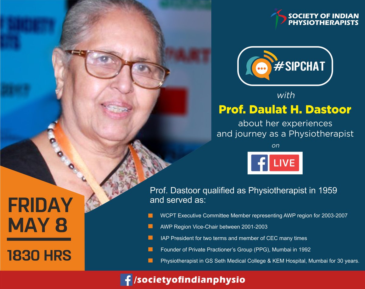 SIP_Physio's tweet photo. What we see now was not the same when it all started. Confused? We are talking about #Physiotherapy in #India.
#SIPCHAT - A chat series with #VeteranPTs to know their experiences and journey as a Physiotherapists, via FB Live. #GlobalPT @WCPT1951 https://t.co/B1mo8LqqlL