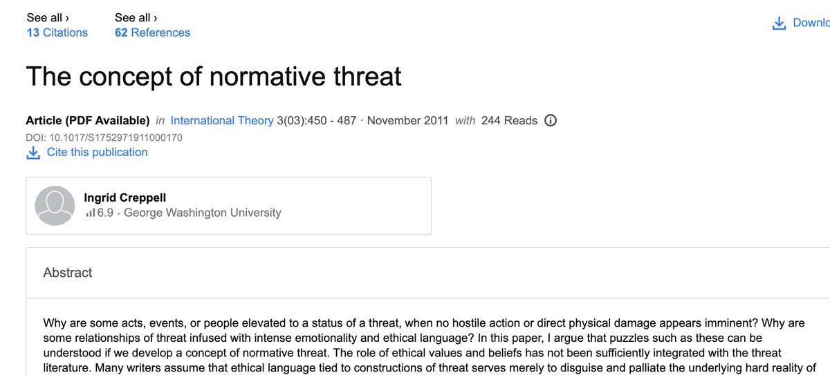 I've seen several definitions, but most precisely it is a "perceived threat, when no hostile action or physical damage appears imminent." @karen_stenner and  @JonHaidt in their article "The Authoritarian Dynamic" . . .11/ https://www.researchgate.net/publication/231752705_The_concept_of_normative_threat