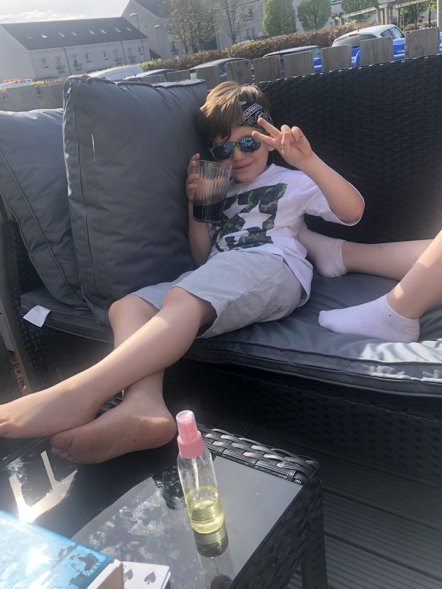 adele_mckenzie's tweet photo. Too cool 😎 for school 😂 well not really. 4 worksheets completed this morning. Now learning to breakdance and play cards in the sun. #roccofarrell @StJoachim1 https://t.co/Kplx0N2Qkp