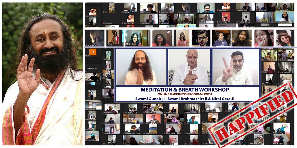 nirajgera's tweet photo. India Happified😍
80+participants attended 
Delighted  to share photos of  another online 'Meditation &amp; Breath Program'  conducted with Swami Gunatit ji &amp; @SwamiBrahmachit ji
Grateful to entire team for making this course a blissful experience
#OnlineHappinessProgram #ArtofLiving https://t.co/pnr65zdDGB