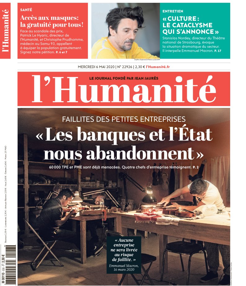 L'Humanité demain mercredi 6 mai 2020 chez les marchands de journaux et dès ce soir 22h00 sur ordinateur humanite.aboshop.fr/#/ tablettes et smartphones avec nos applis IOS apple.co/2xRmrkm et Android bit.ly/2D7IzVZ