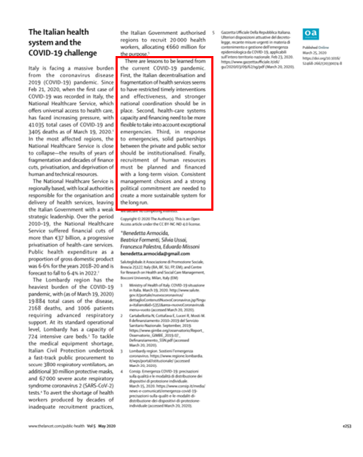 healthythinker's tweet photo. What US can learn from Italy re #COVID19 via @TheLancetPH https://t.co/VylXJchZk5 Summary: avoid fragmentation of #healthcare svces; flex system capacity & financing for emergencies; partner btwn public & private sectors; fund #humanresources w LT vision #publichealth #QuadAim https://t.co/OJqMQxRrx5